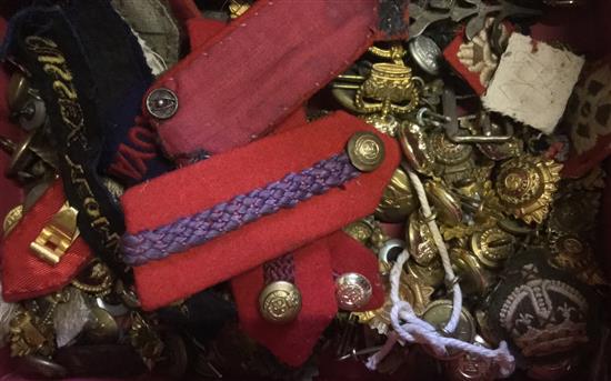 Box of regimental buttons and badges(-)